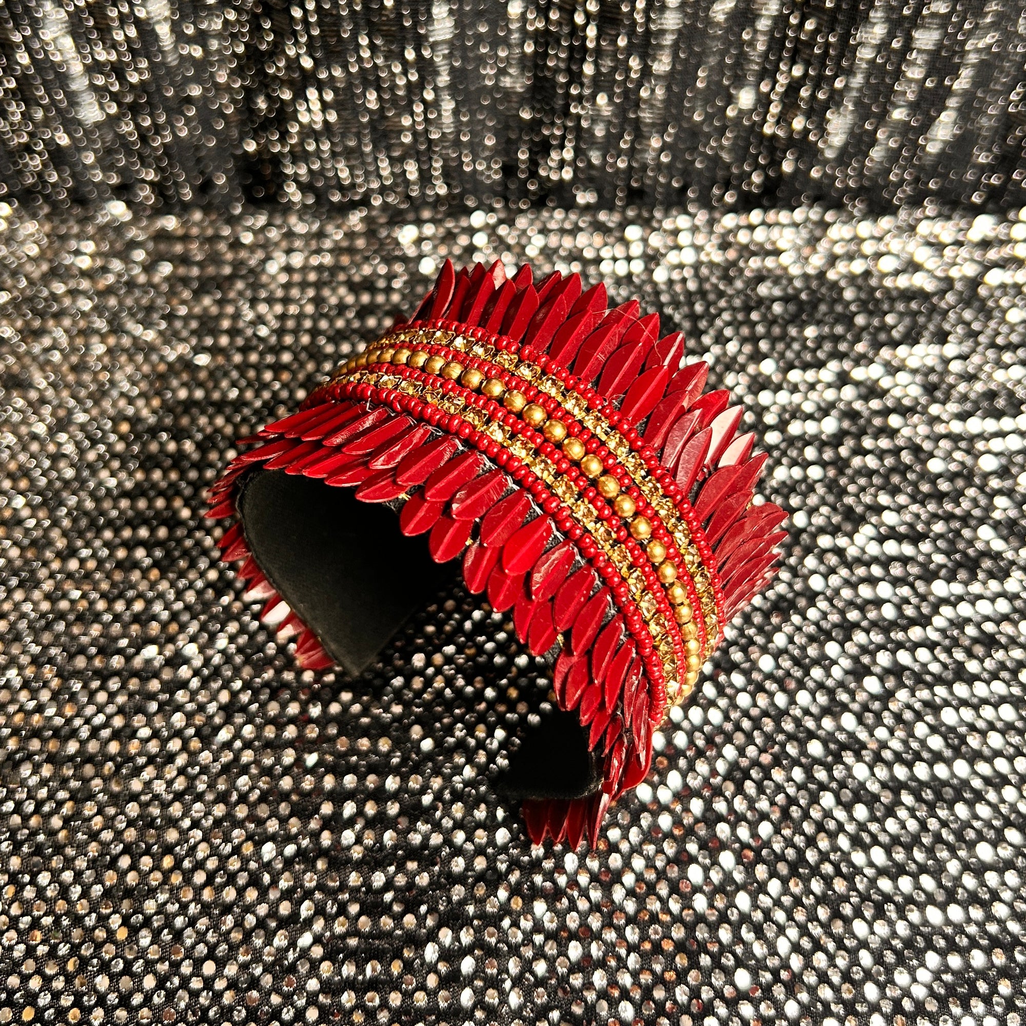 'Gertrude' sequin and beaded statement cuff bracelet