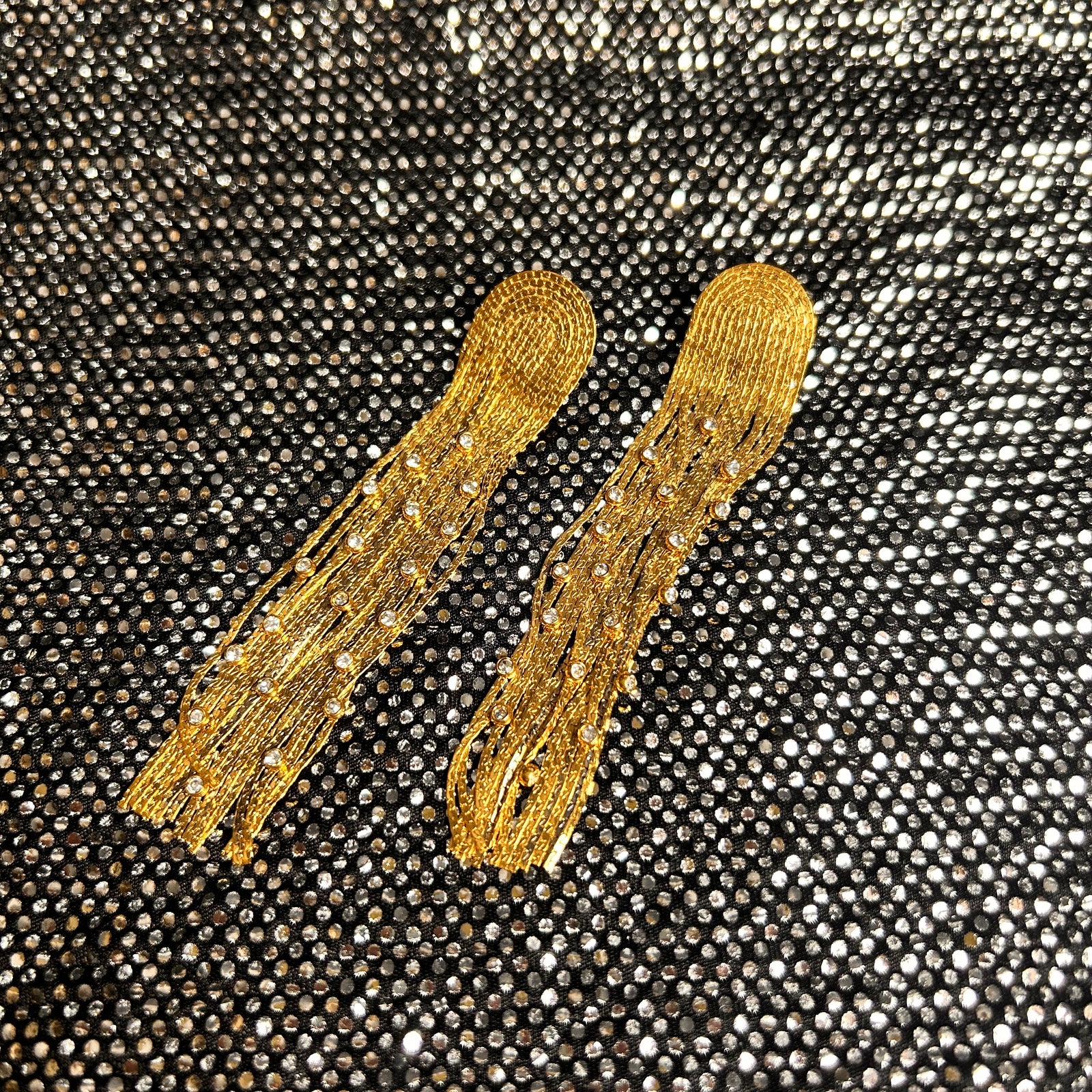 HERMIA art deco style fringe and crystal drop earrings