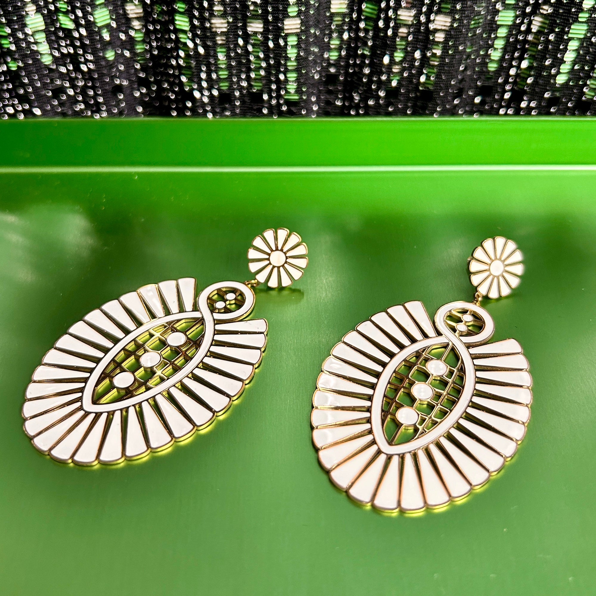 'Beatrice' enamel fan shape drop earrings