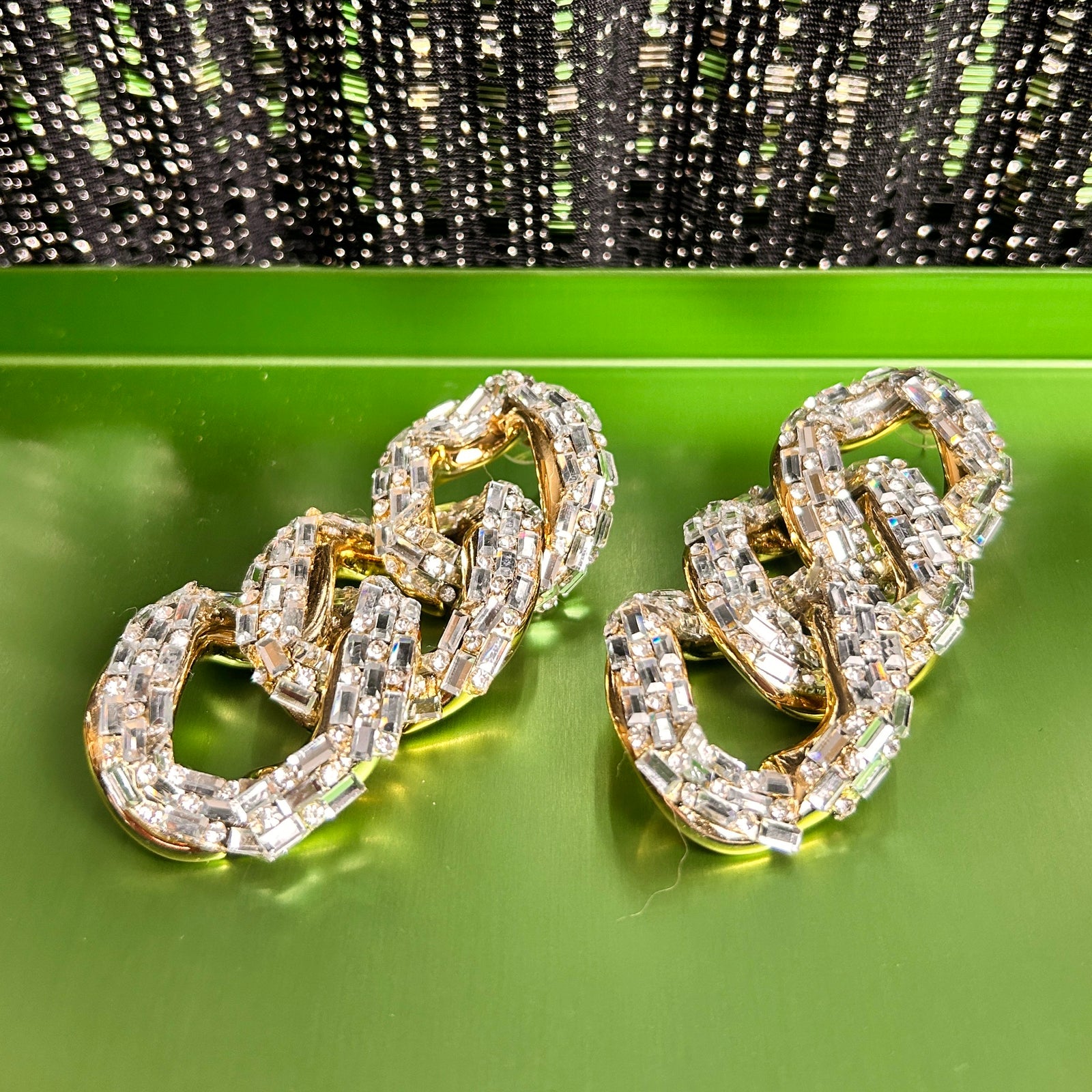 PATSY large statement double link crystal drop earrings