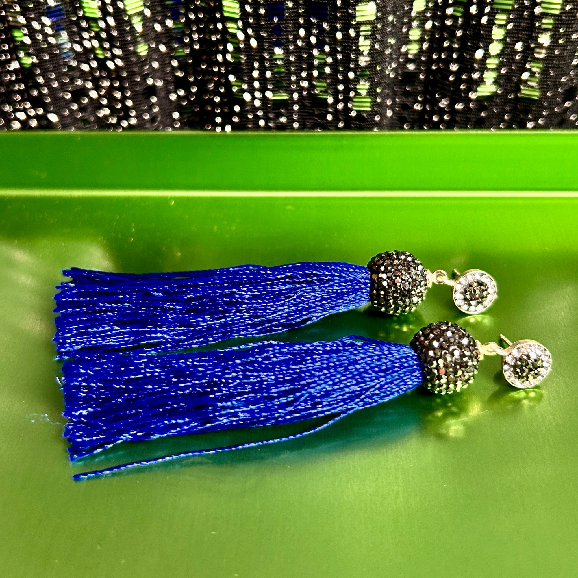 'Camille' handmade crystal and tassel drop earrings