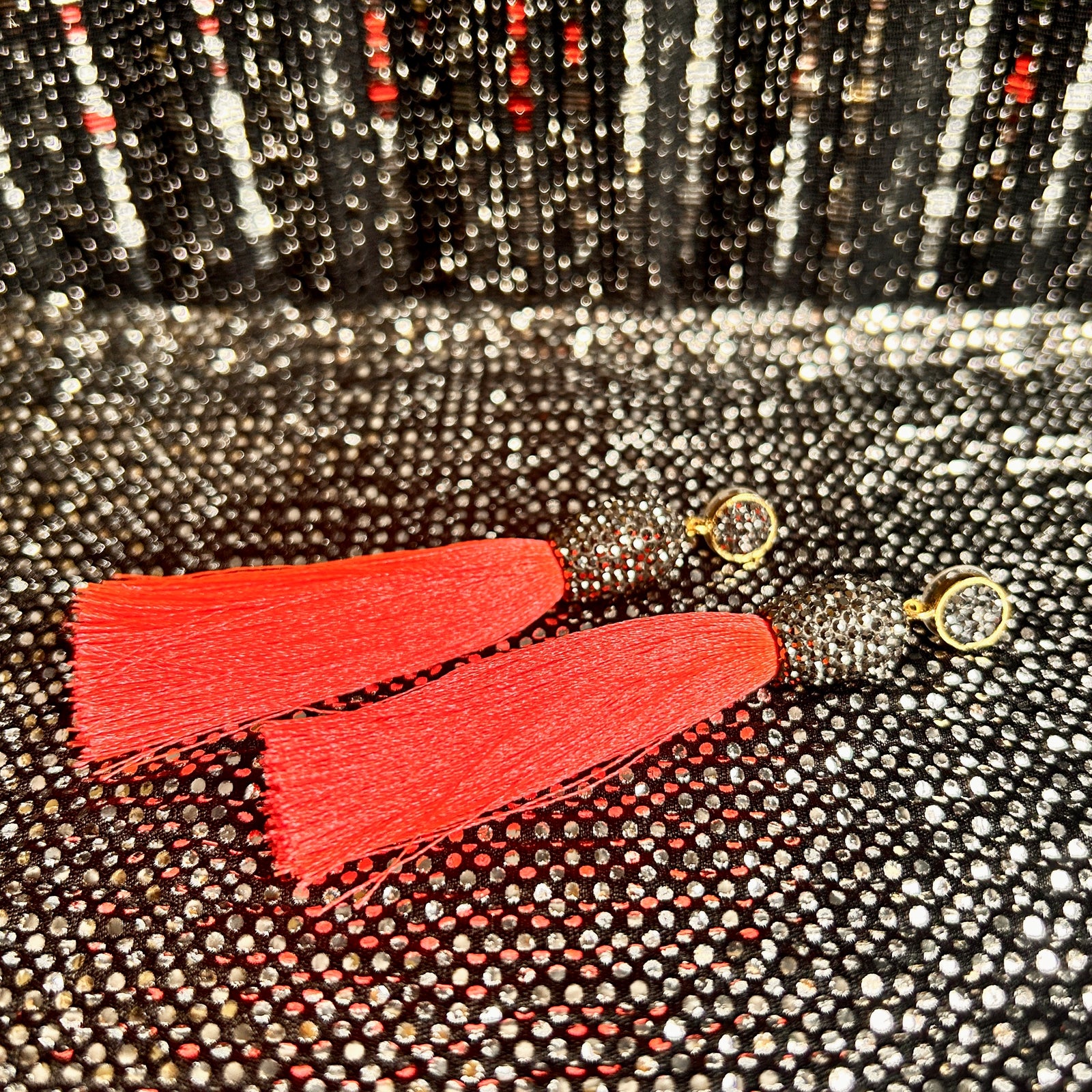 KYLE handmade crystal and tassel drop earrings