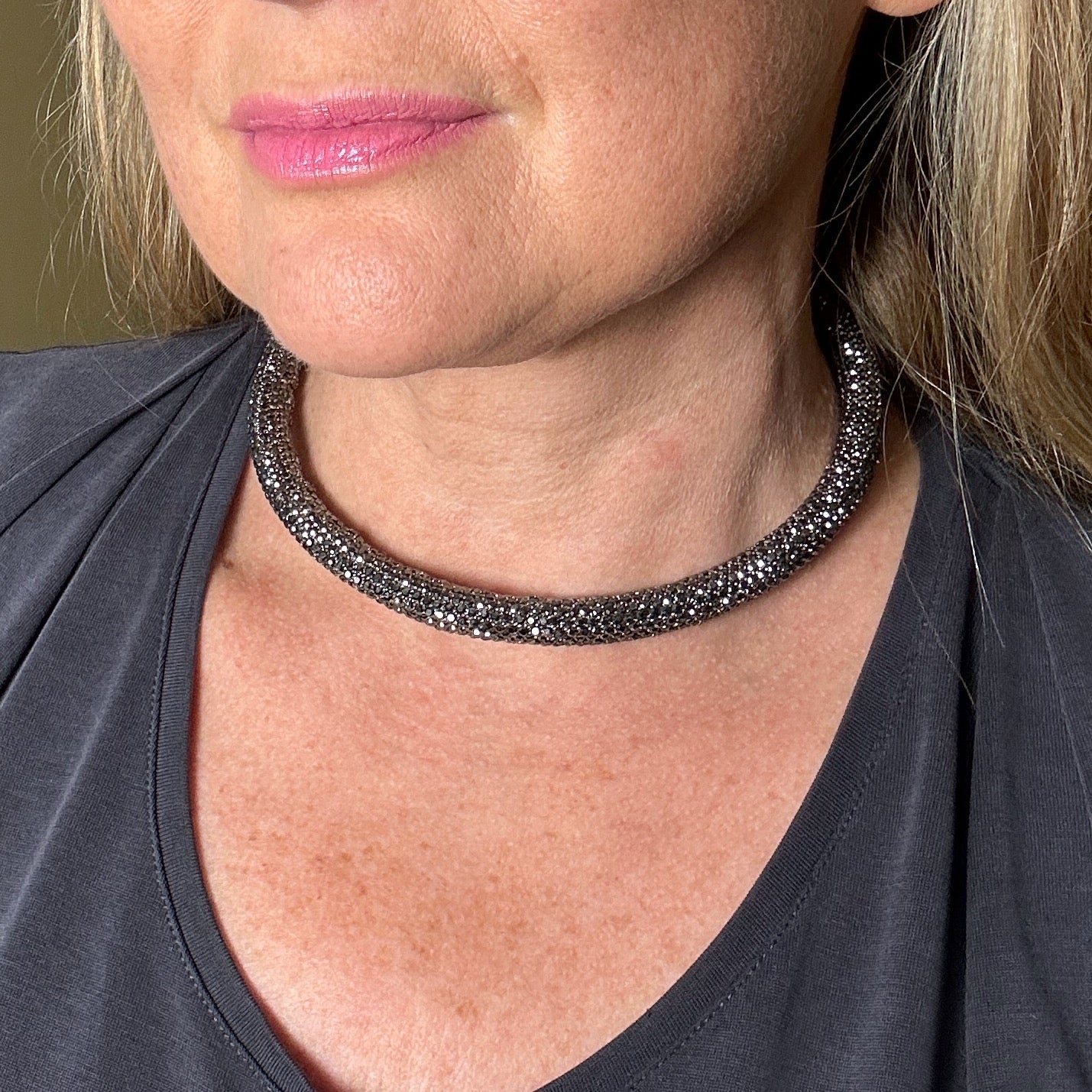 LORETTA metal and crystal choker necklace