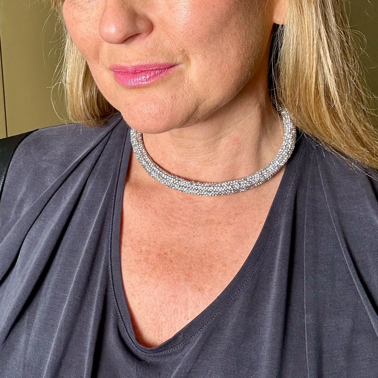 LORETTA metal and crystal choker necklace