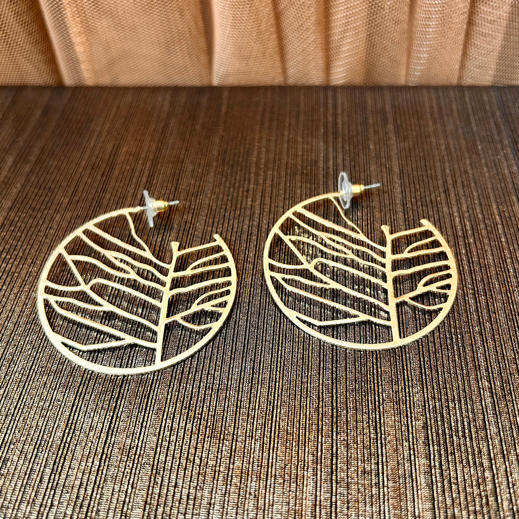 'Jenna' metal hoop earrings with tree of life detail