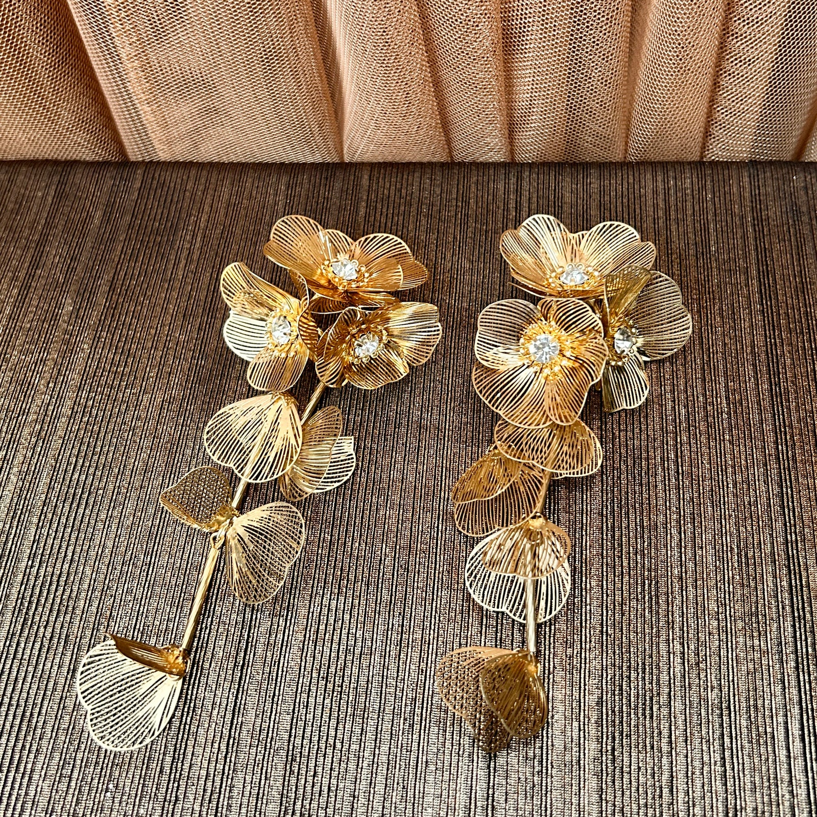 CLEMENCY filigree flower drop statement earrings