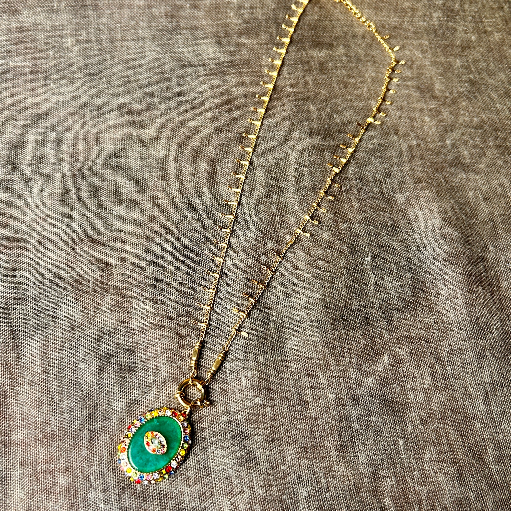 'Maisie' oval eye pendant necklace with spike chain