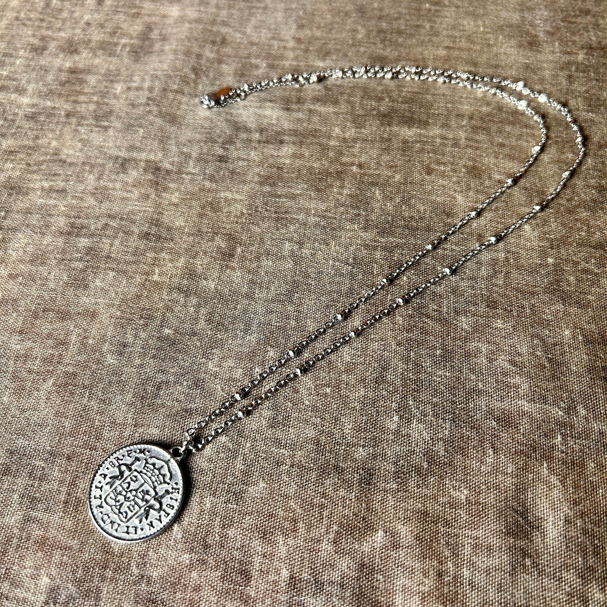 'Elizabeth' steel coin pendant chain necklace