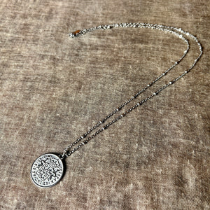 'Elizabeth' steel coin pendant chain necklace