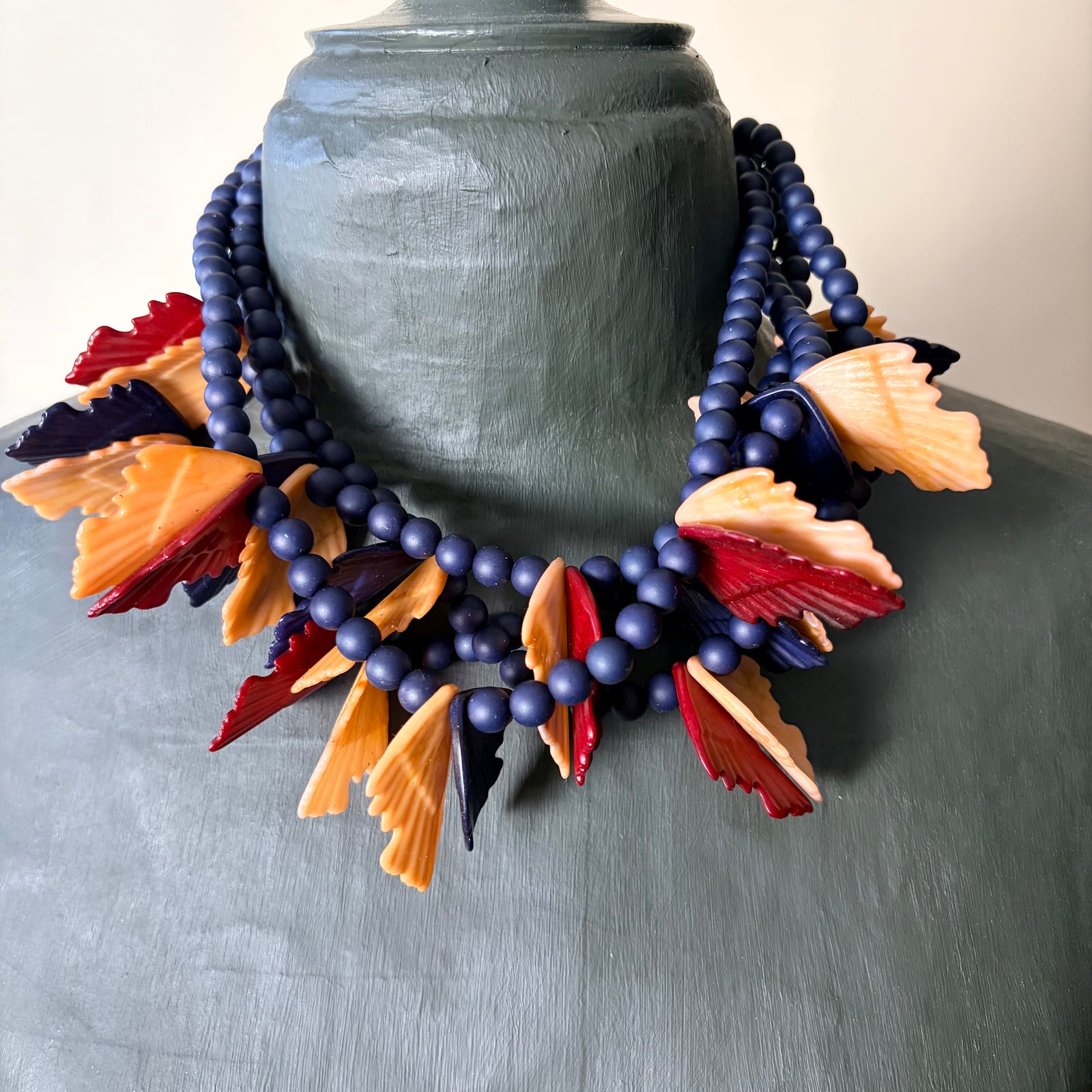 Wooden bead & resin leaf statement necklace ' SAI'