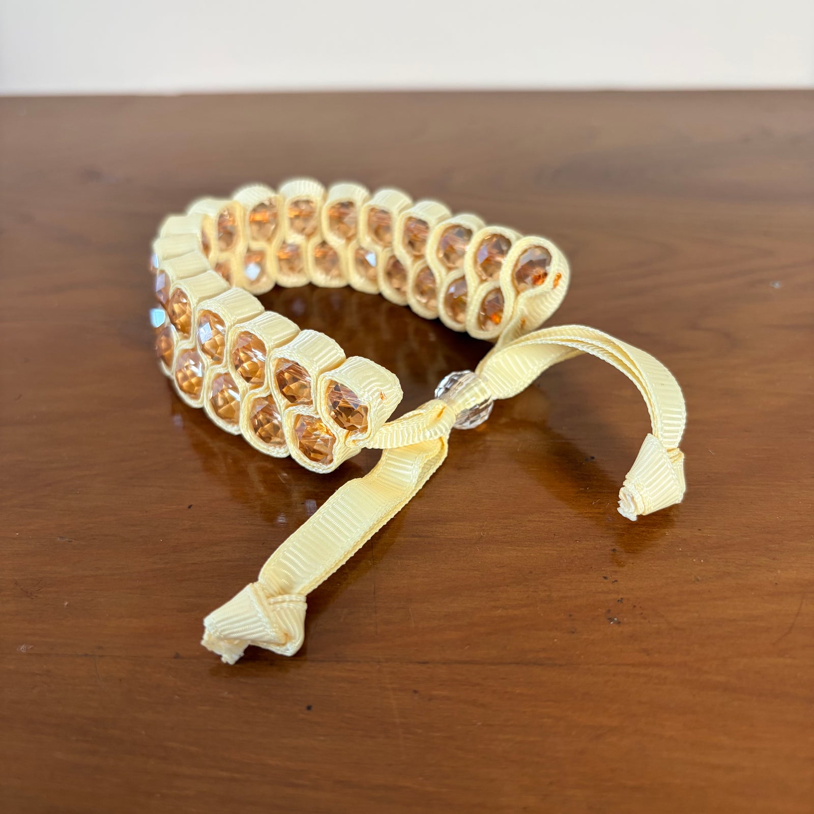 Iridescent bead and ribbon slider bracelet 'DAWN'