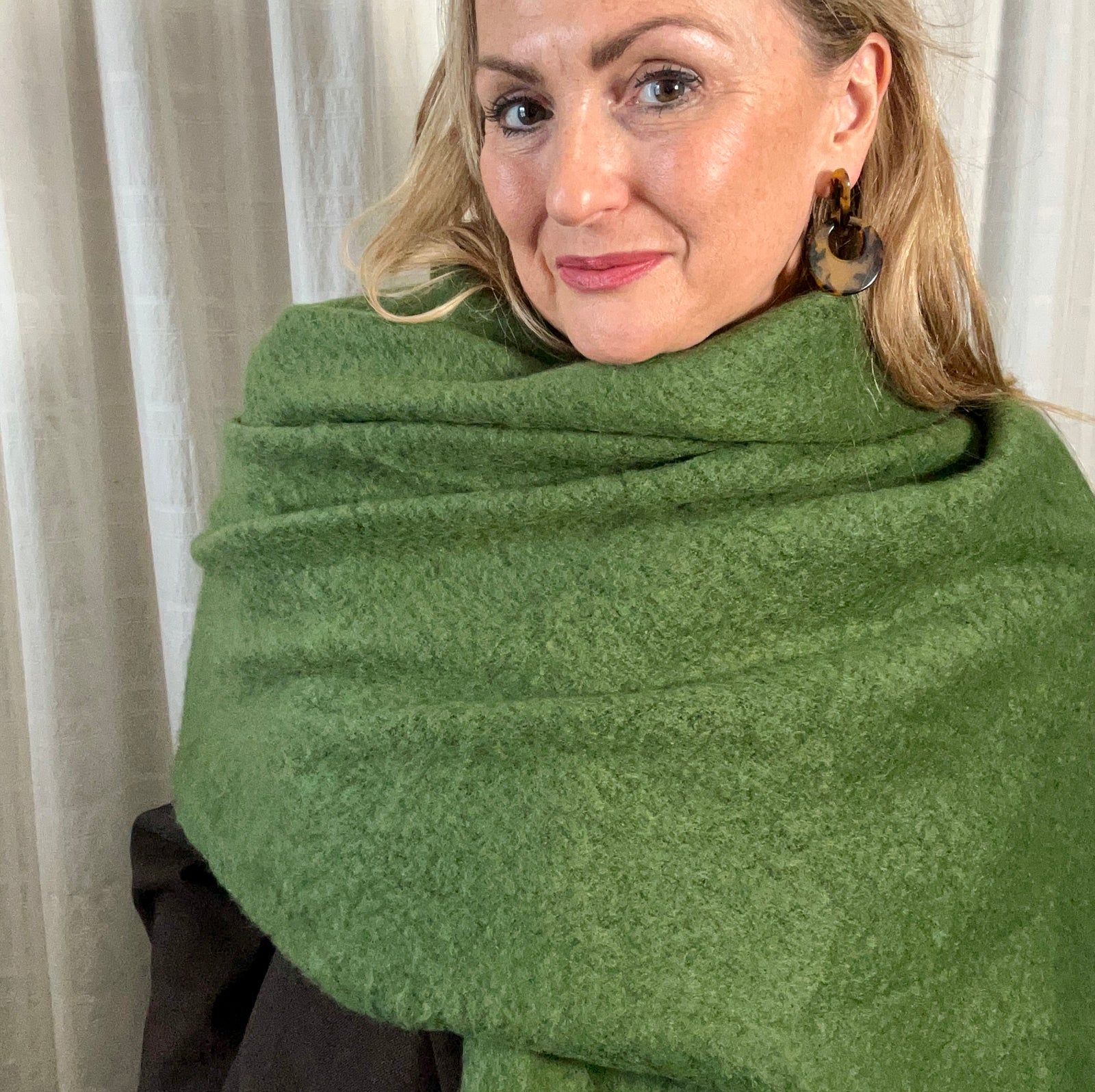 ACTON large boucle wool diagonal edge scarf