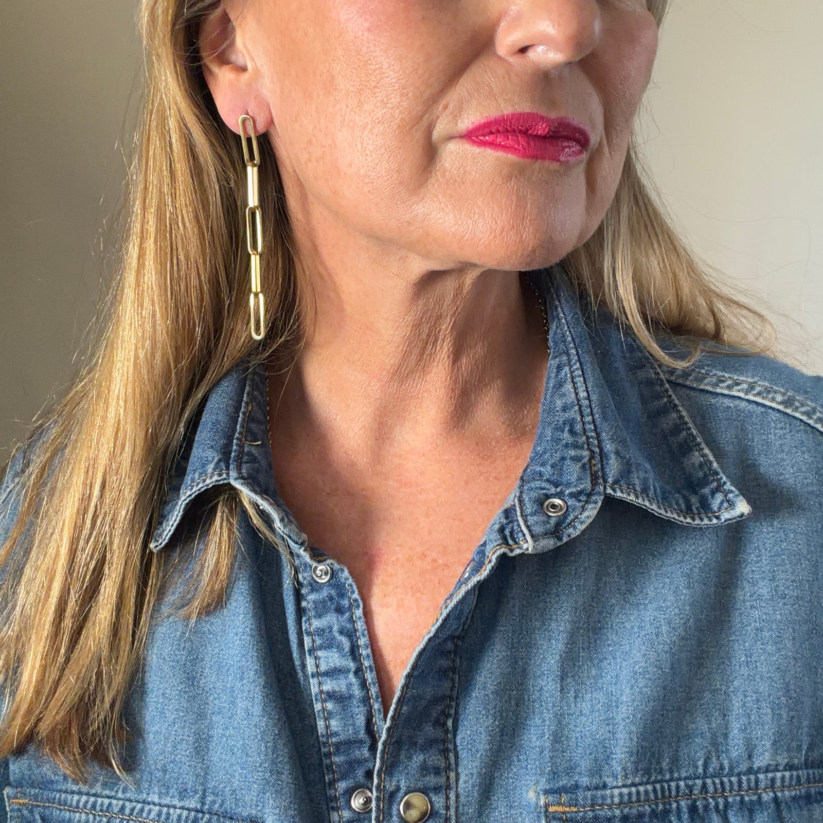 Long steel paperclip drop earrings 'HELENE'