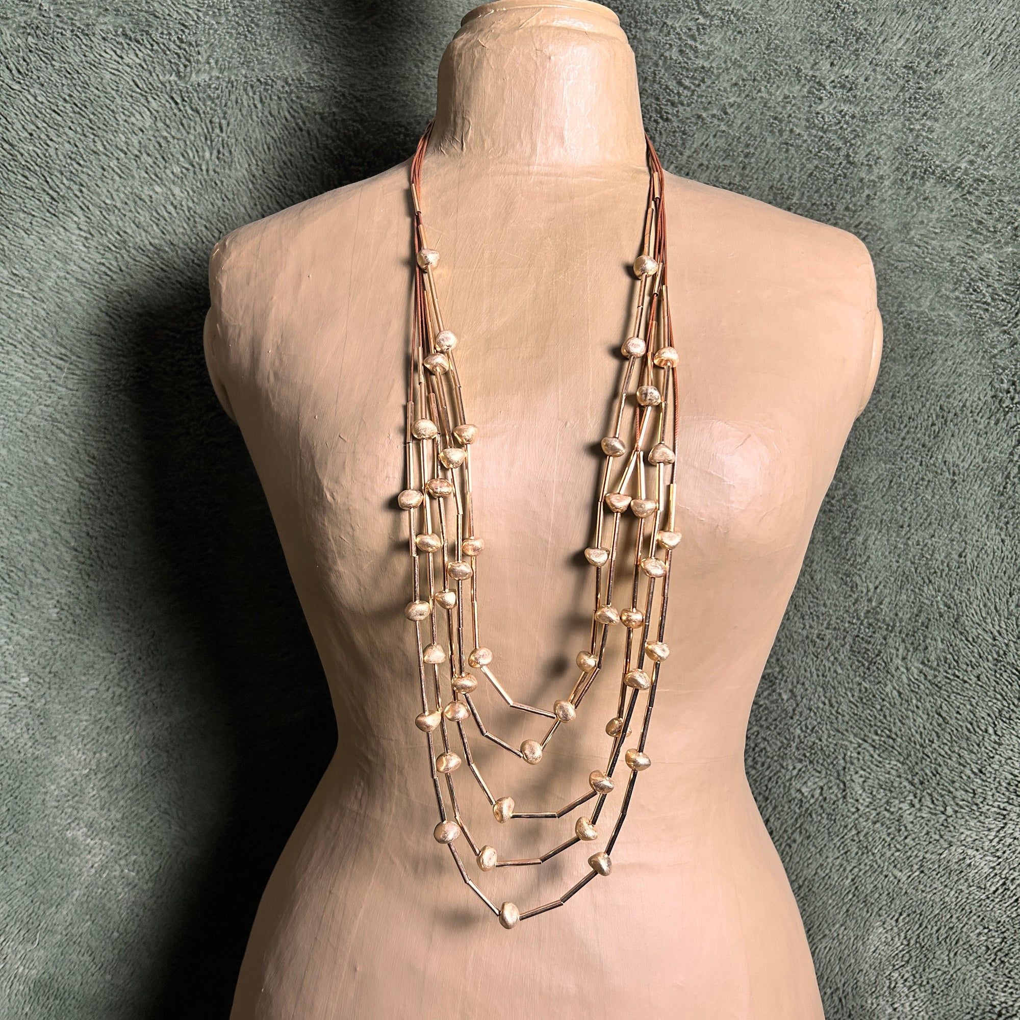 'Lillie' long multi-strand metal beaded necklace