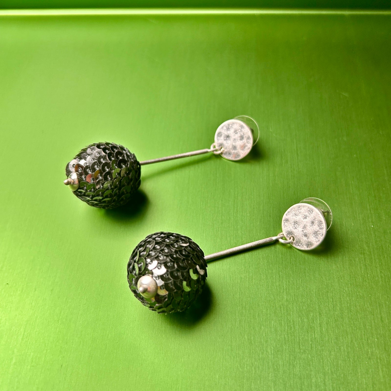 ORLA sequin ball and metal drop earrings