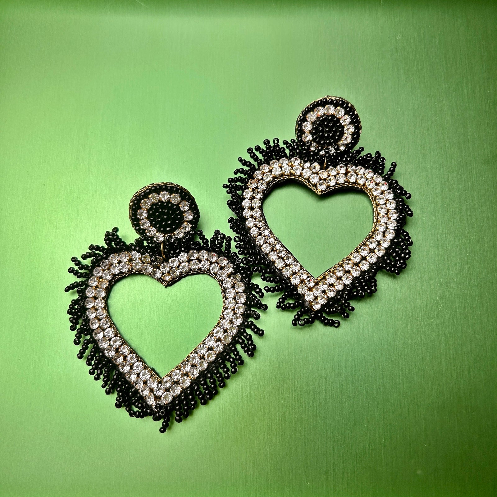 ARIA large crystal and beaded heart drop earrings