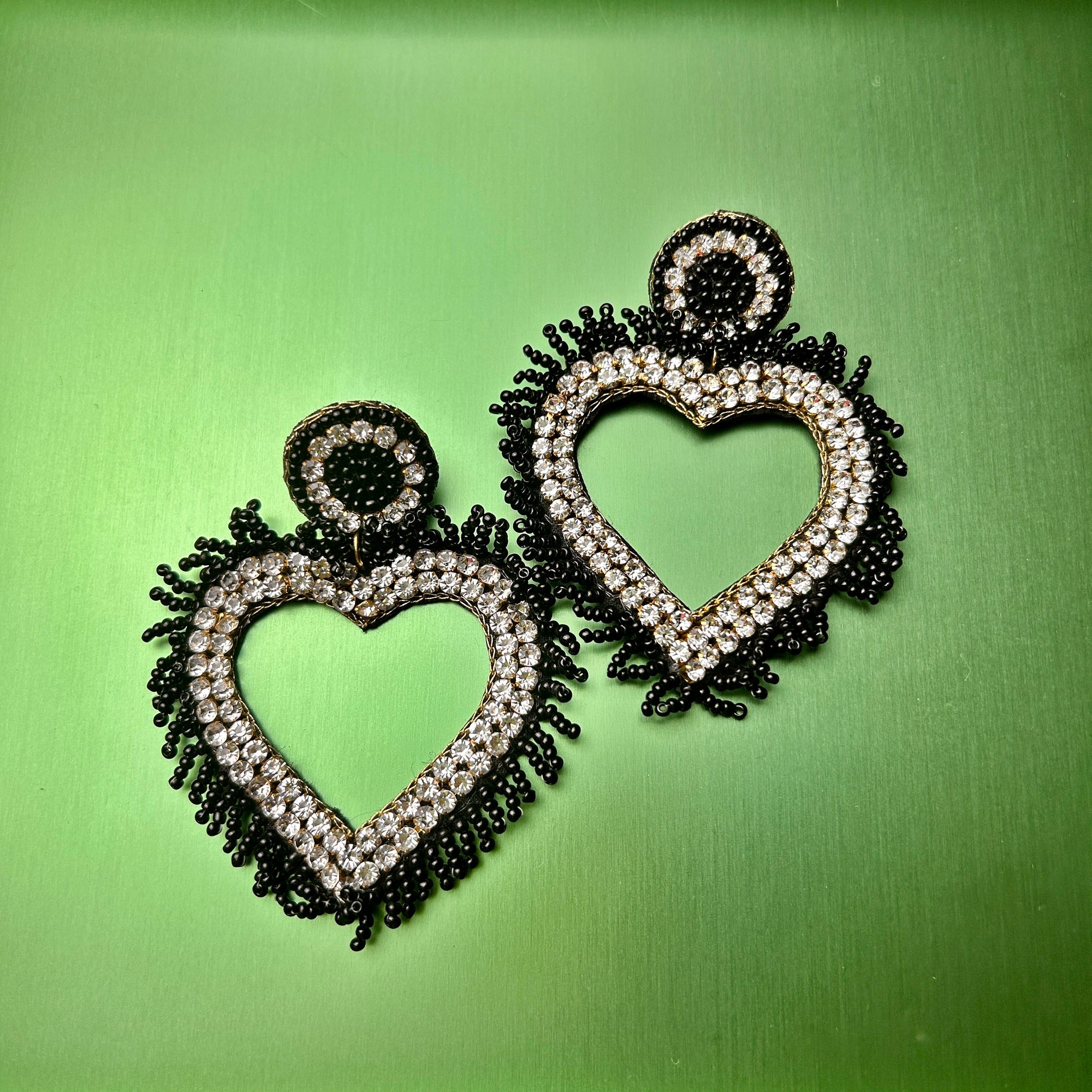 'Aria' large crystal and beaded heart drop earrings