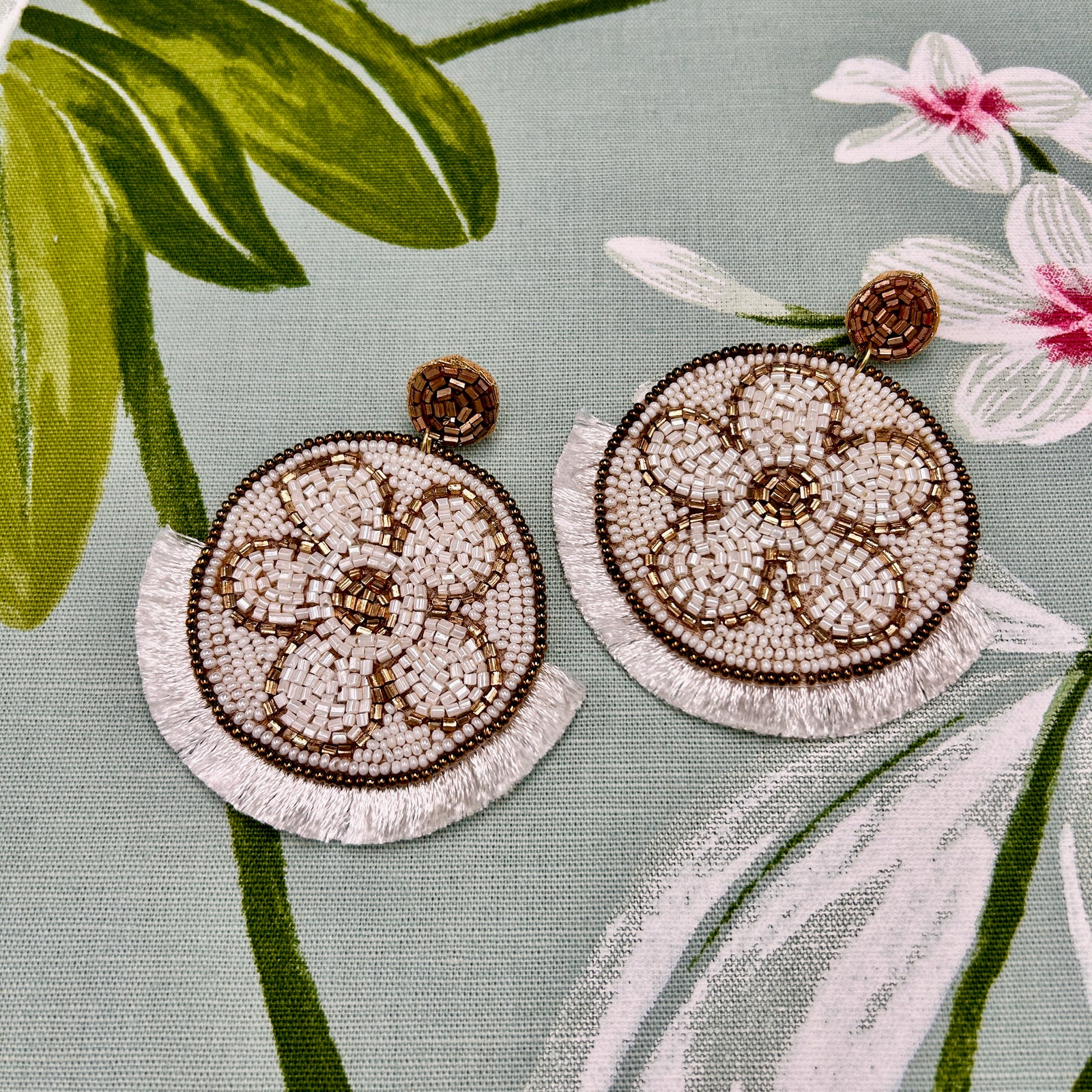 LUCINDA large bead & fringe drop statement earrings