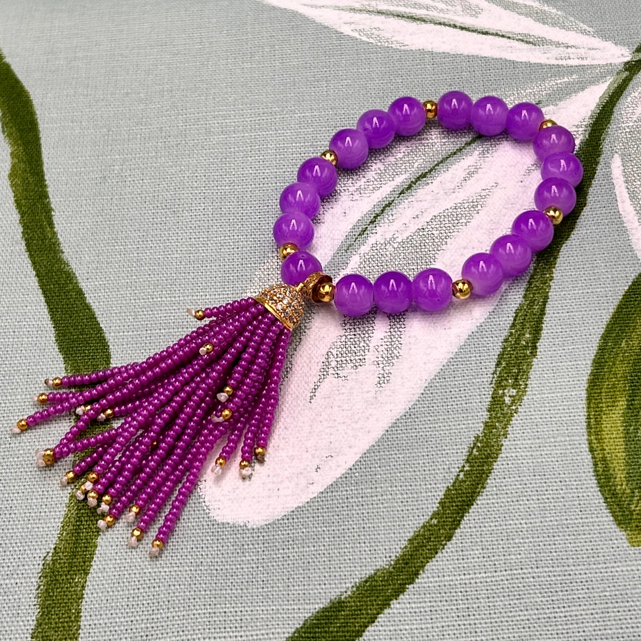 'Violet' handmade crystal bead tassel bracelet