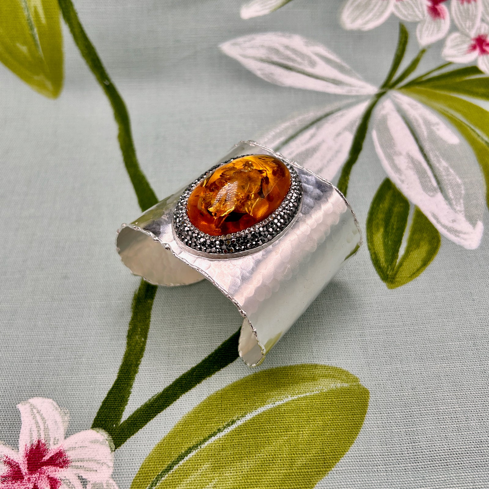 MARGUERITE handmade brass gemstone cuff bracelet