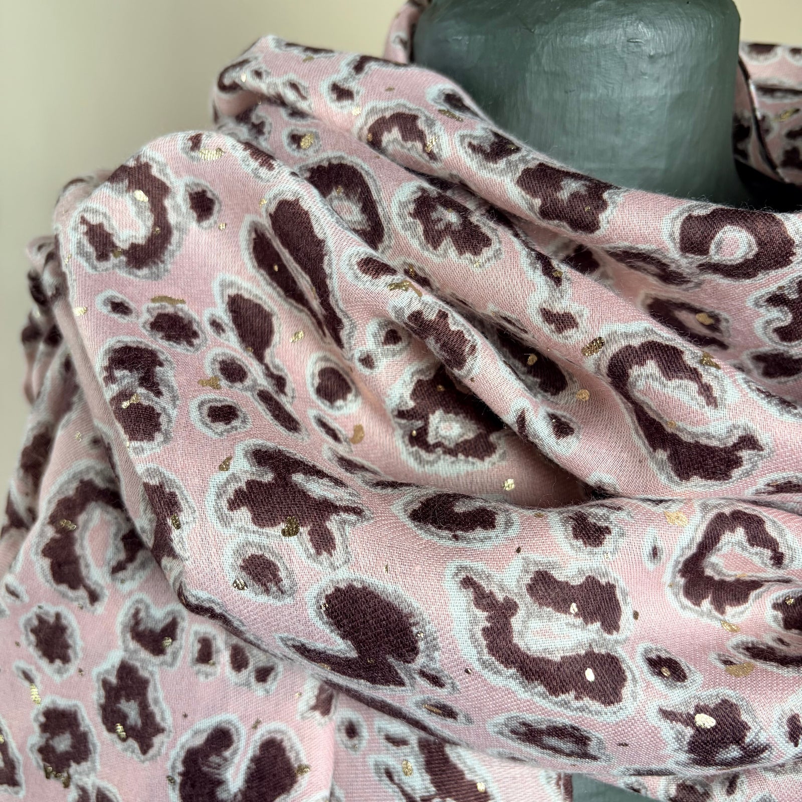 Leopard print & gold flake cotton scarf 'WHITSTABLE'