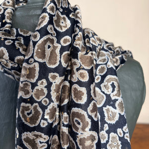 Leopard print & gold flake cotton scarf 'WHITSTABLE'