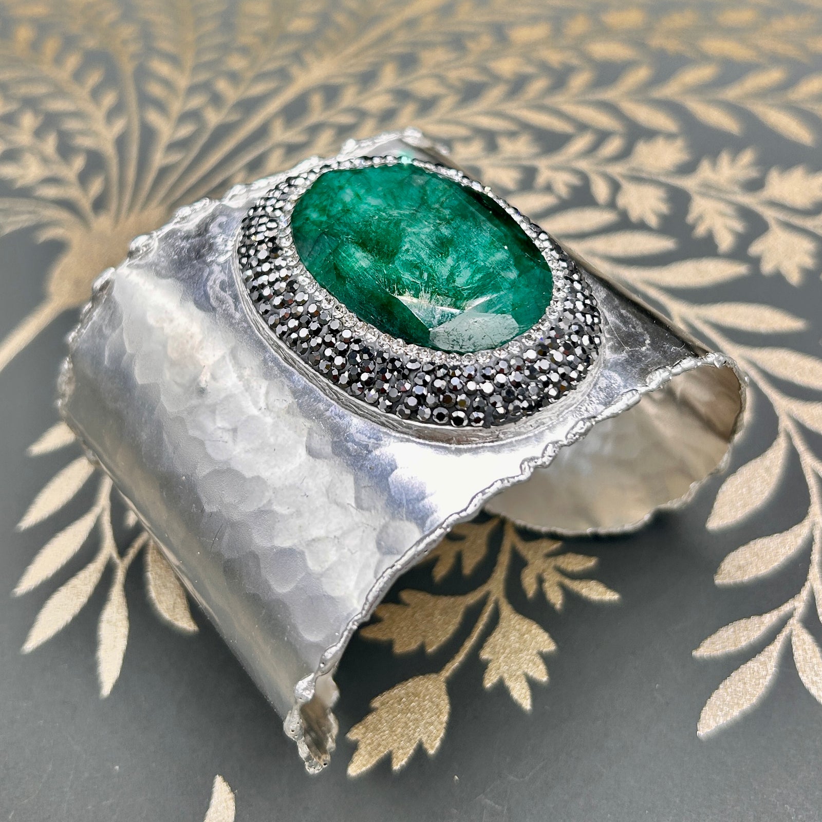 MARGUERITE handmade brass gemstone cuff bracelet