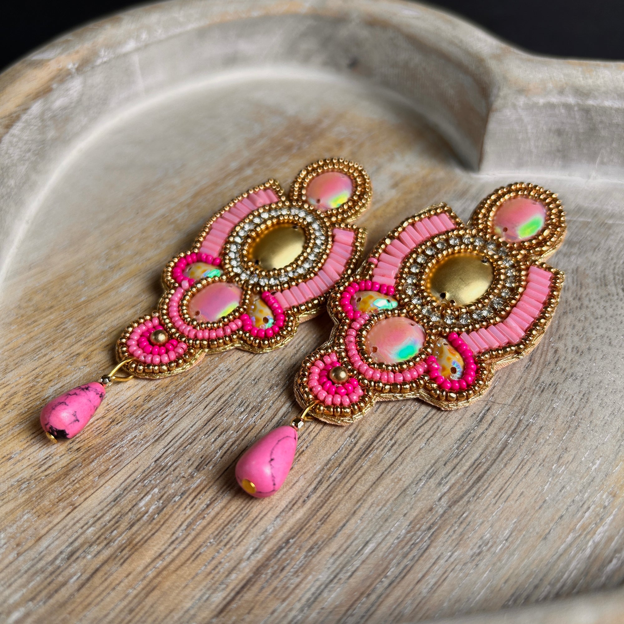 'Lola' large beaded & crystal drop statement earrings