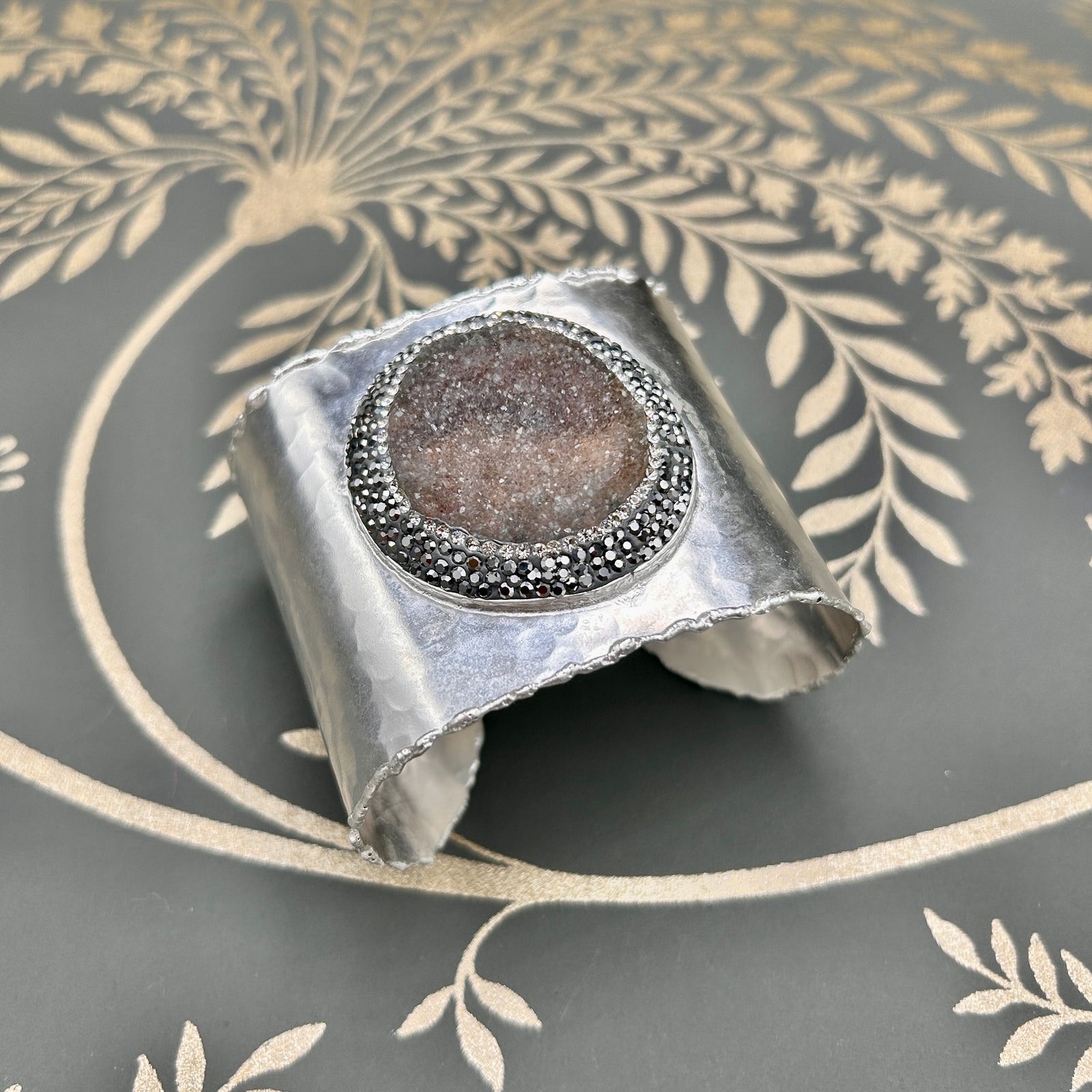 MARGUERITE handmade brass gemstone cuff bracelet