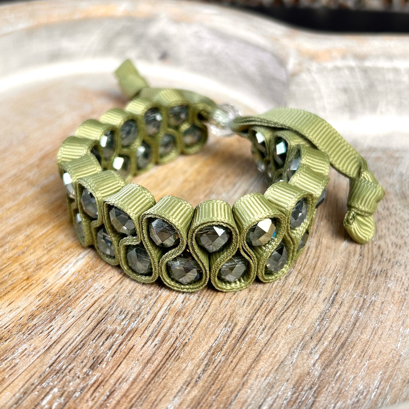 DAWN grosgrain ribbon and iridescent beaded bracelet