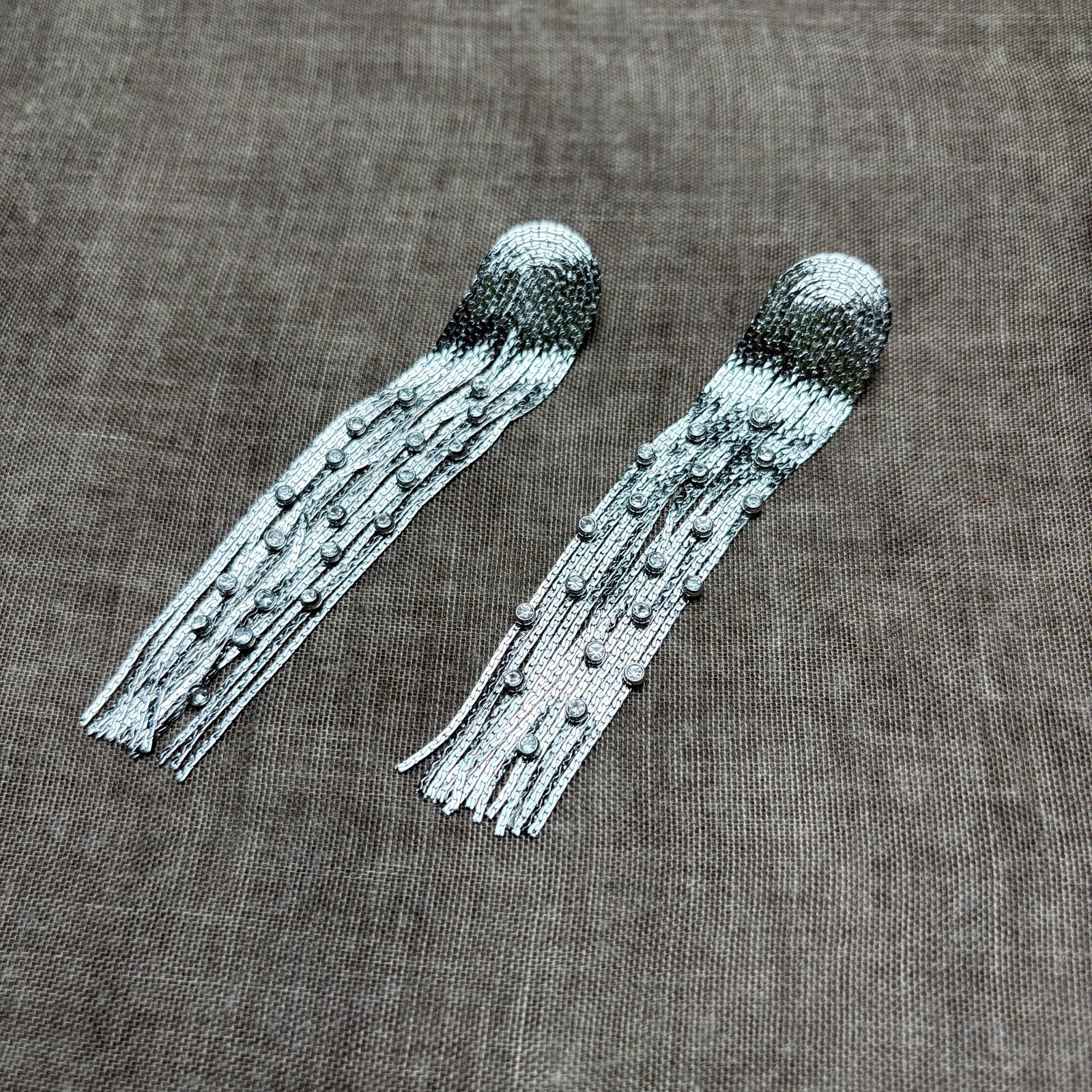 HERMIA art deco style fringe and crystal drop earrings