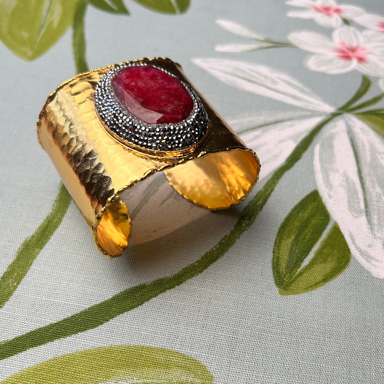 MARGUERITE handmade brass gemstone cuff bracelet