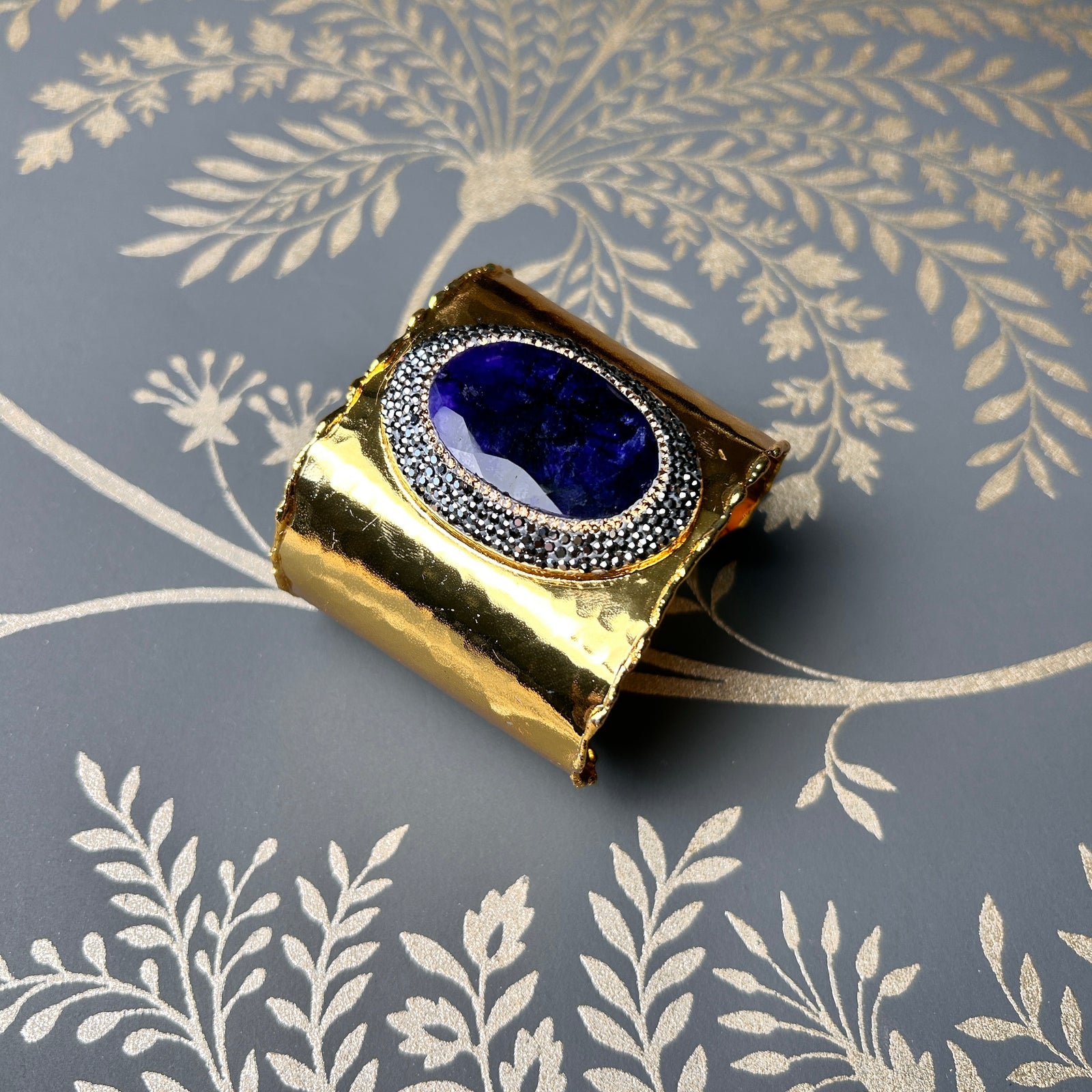 MARGUERITE handmade brass gemstone cuff bracelet