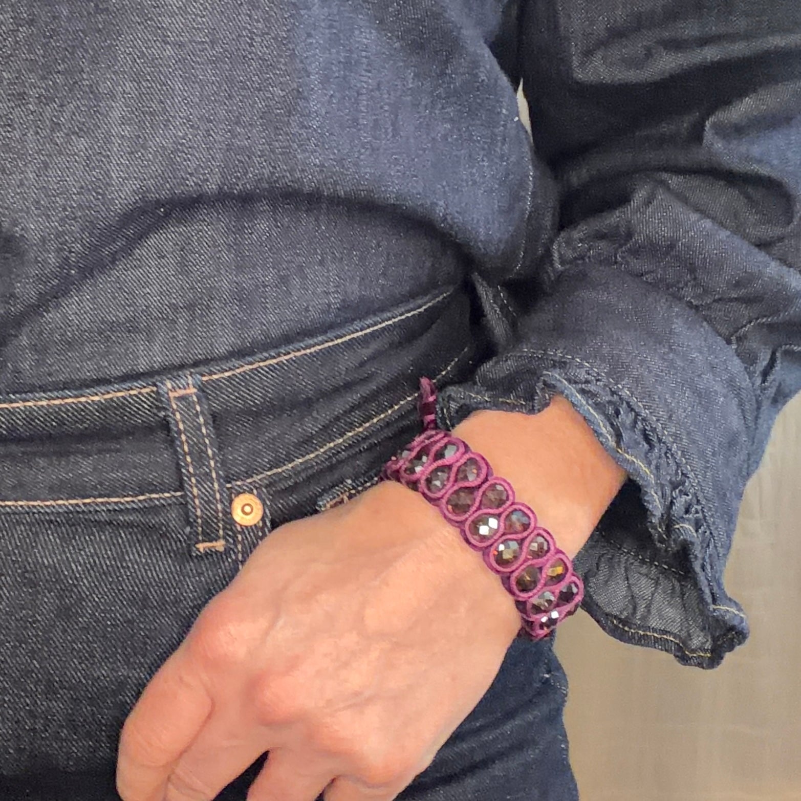 DAWN velvet ribbon and iridescent bead slider bracelet