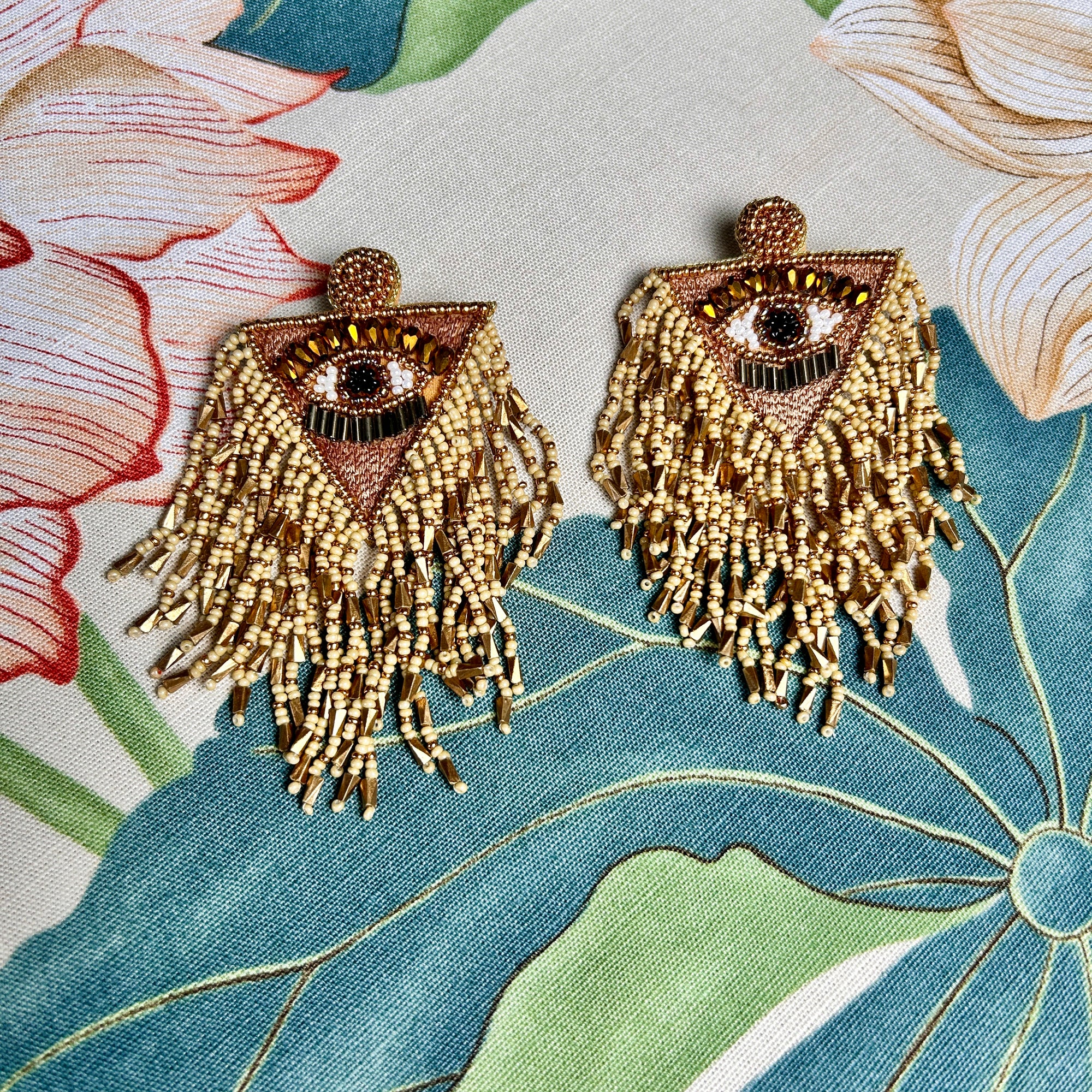 'Tabitha' beaded eye oversized drop earrings