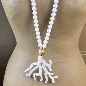 EVA long bead necklace with coral pendant