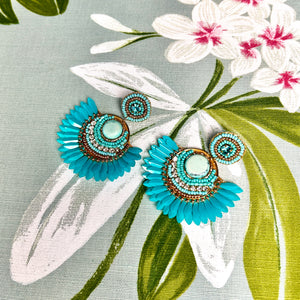 'Saskia' fan-shaped beaded drop earrings