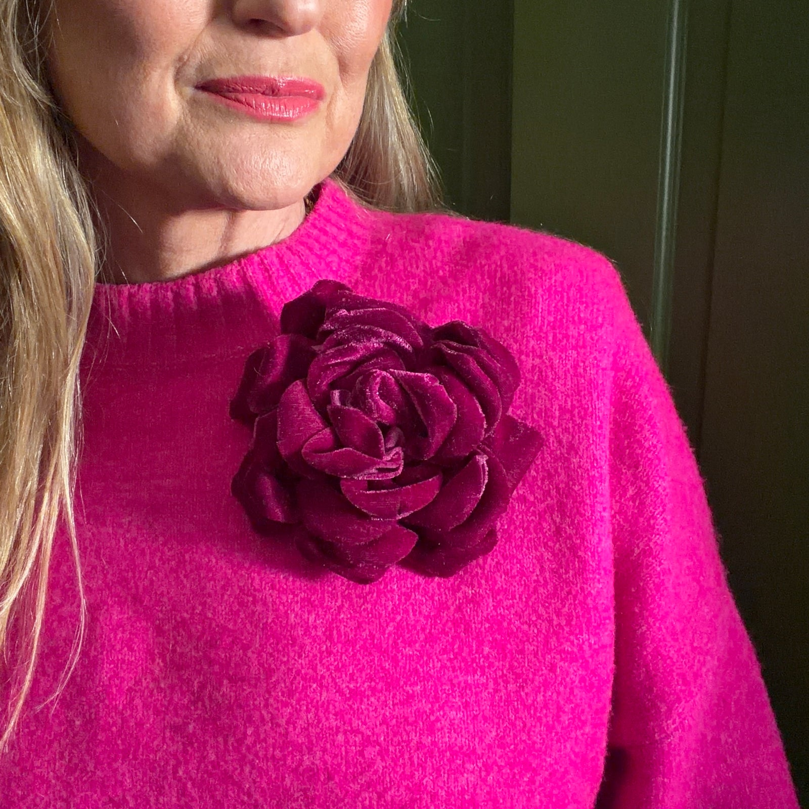 GUINEVERE large velvet flower brooch