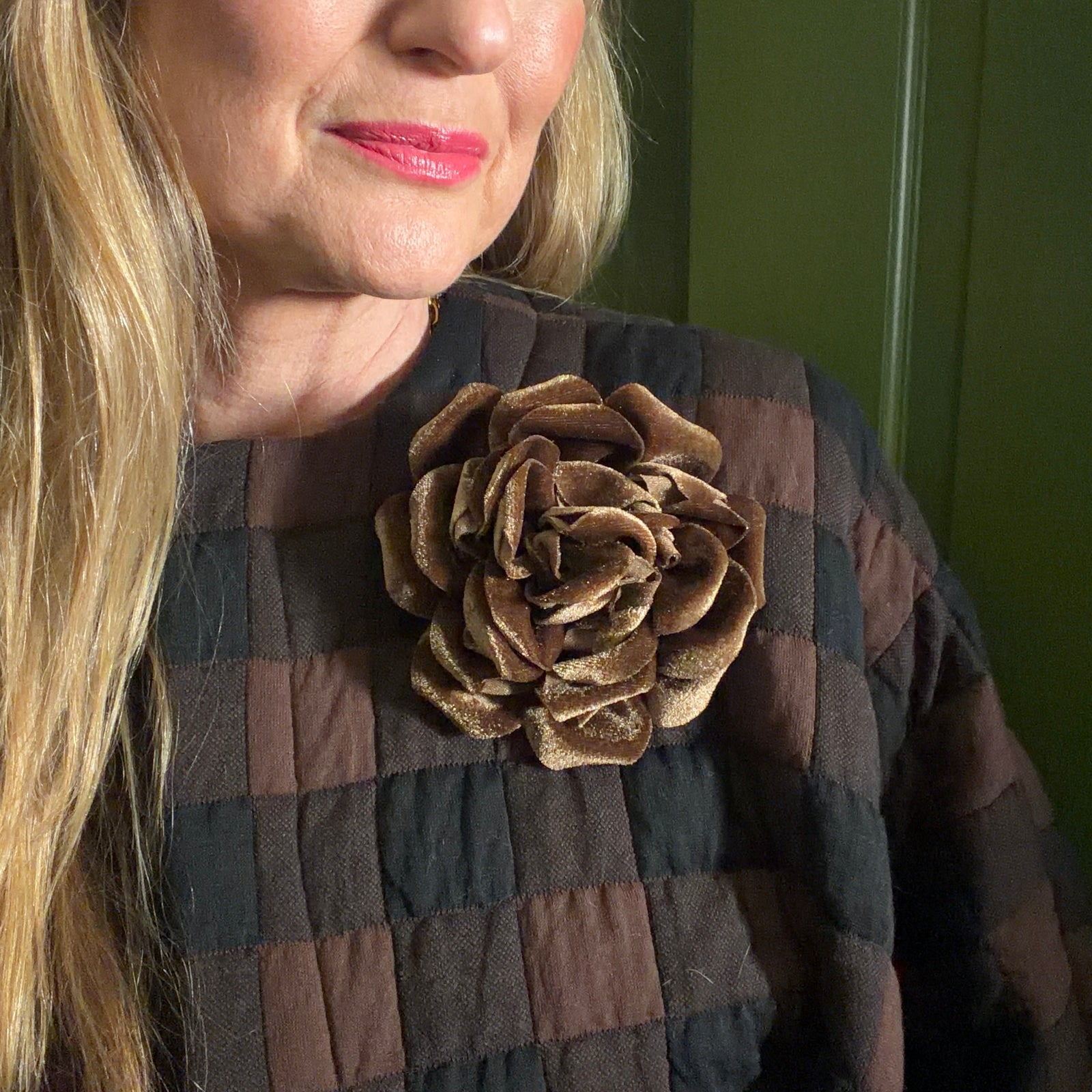 GUINEVERE large velvet flower brooch