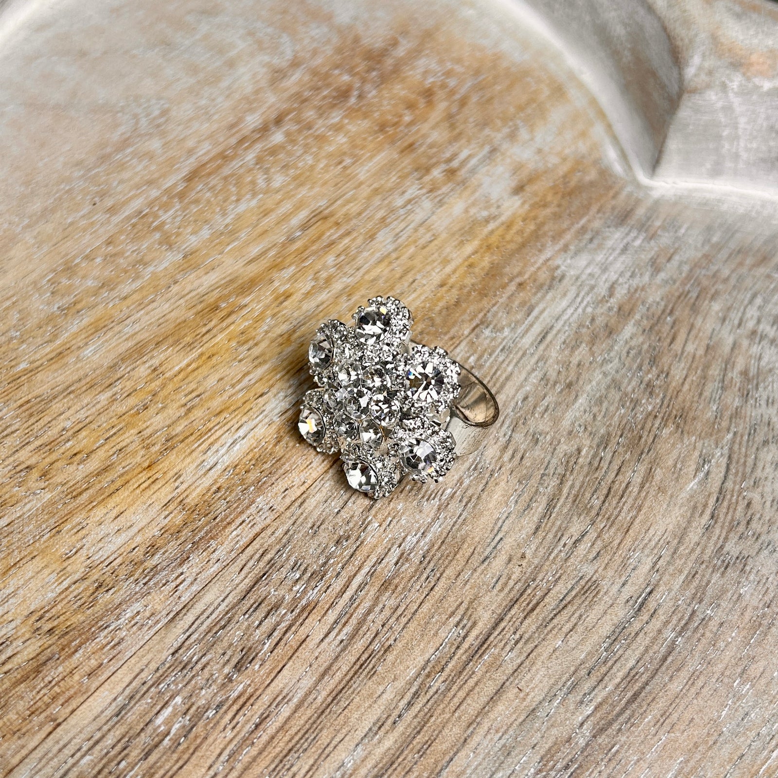 MARCIE crystal flower adjustable cocktail ring