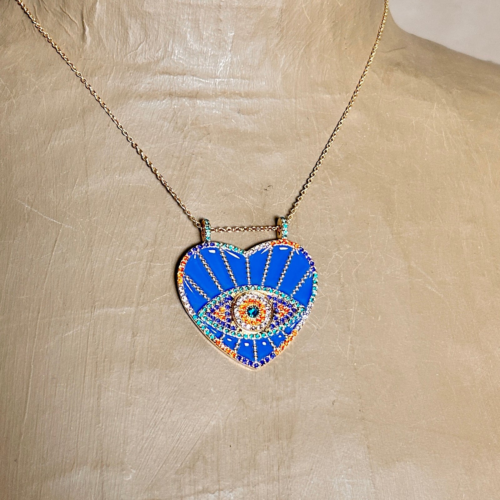 MEGAN enamel eye heart pendant necklace