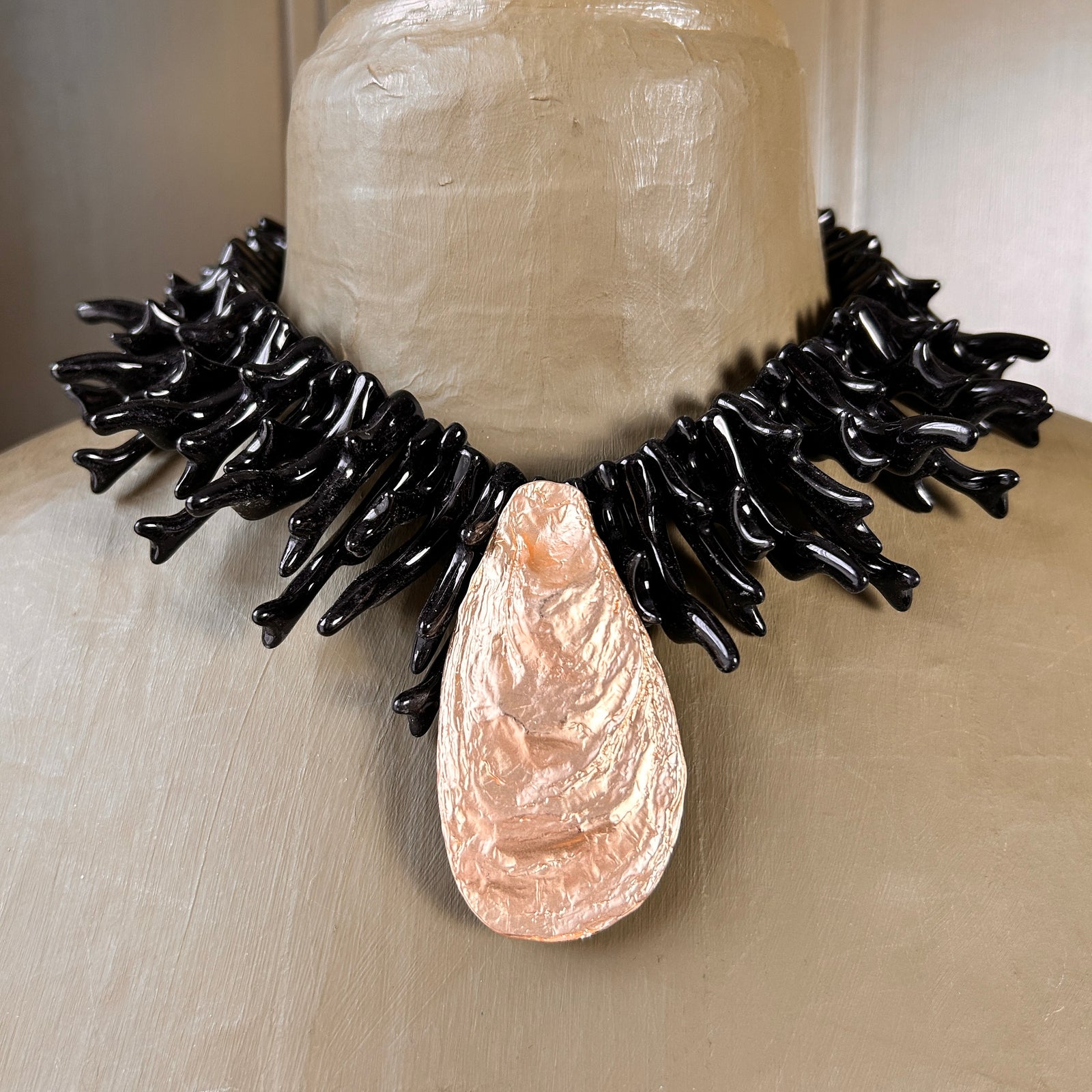 OPAL resin coral and shell statement necklace.