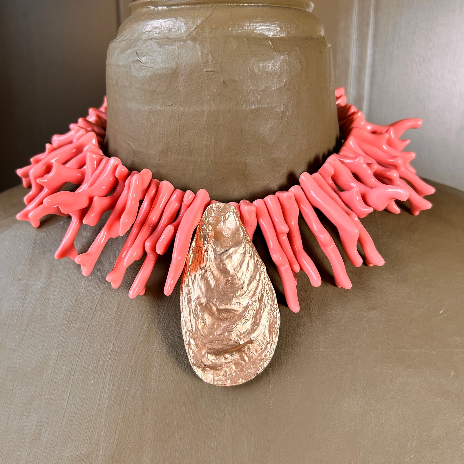 OPAL resin coral and shell statement necklace