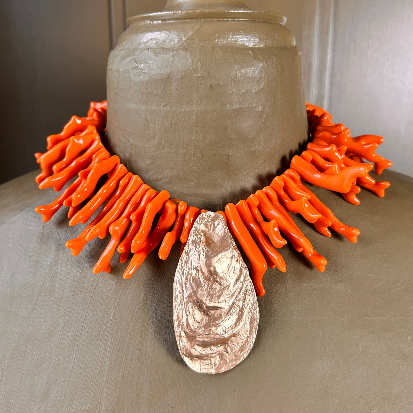 OPAL resin coral and shell statement necklace