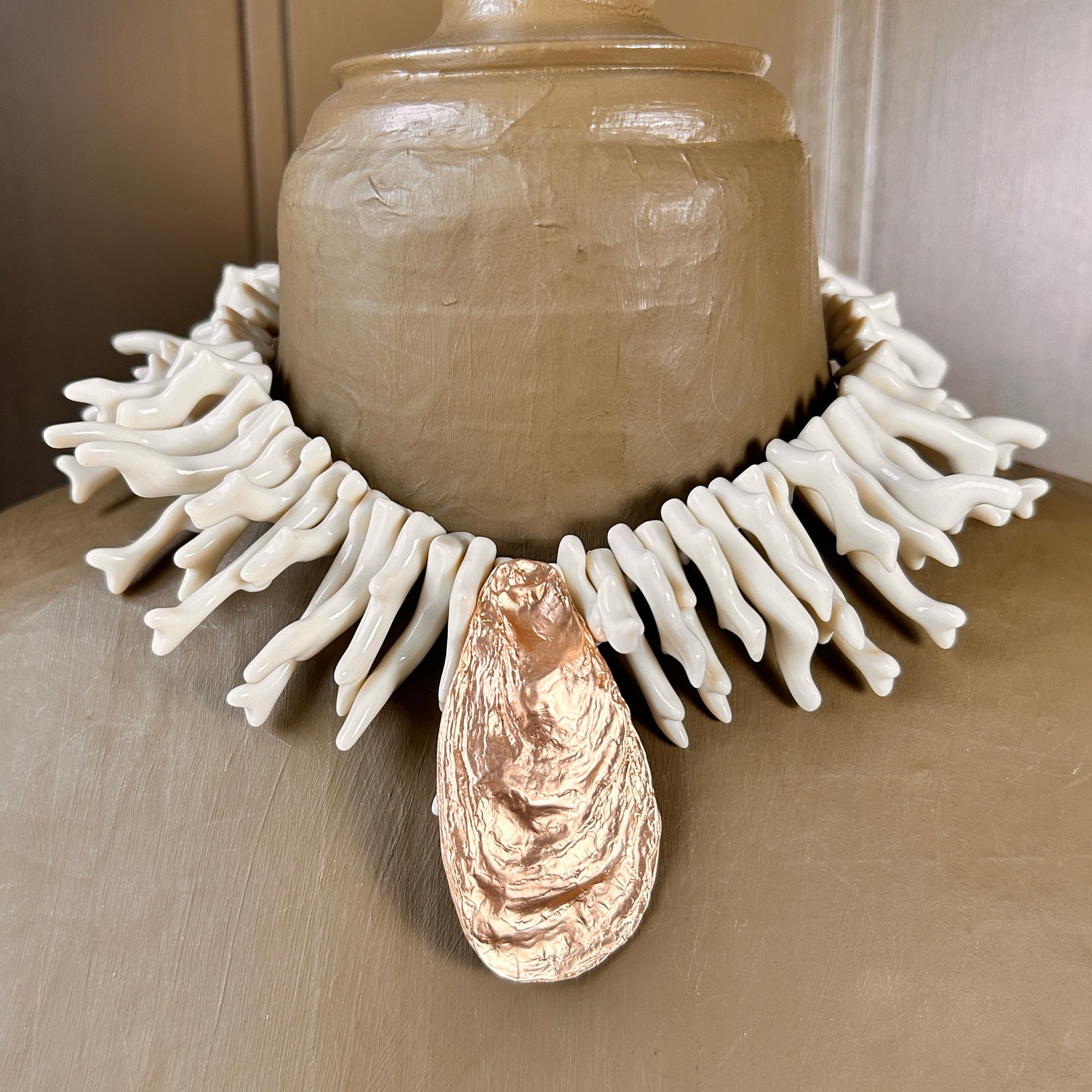 OPAL resin coral and shell statement necklace