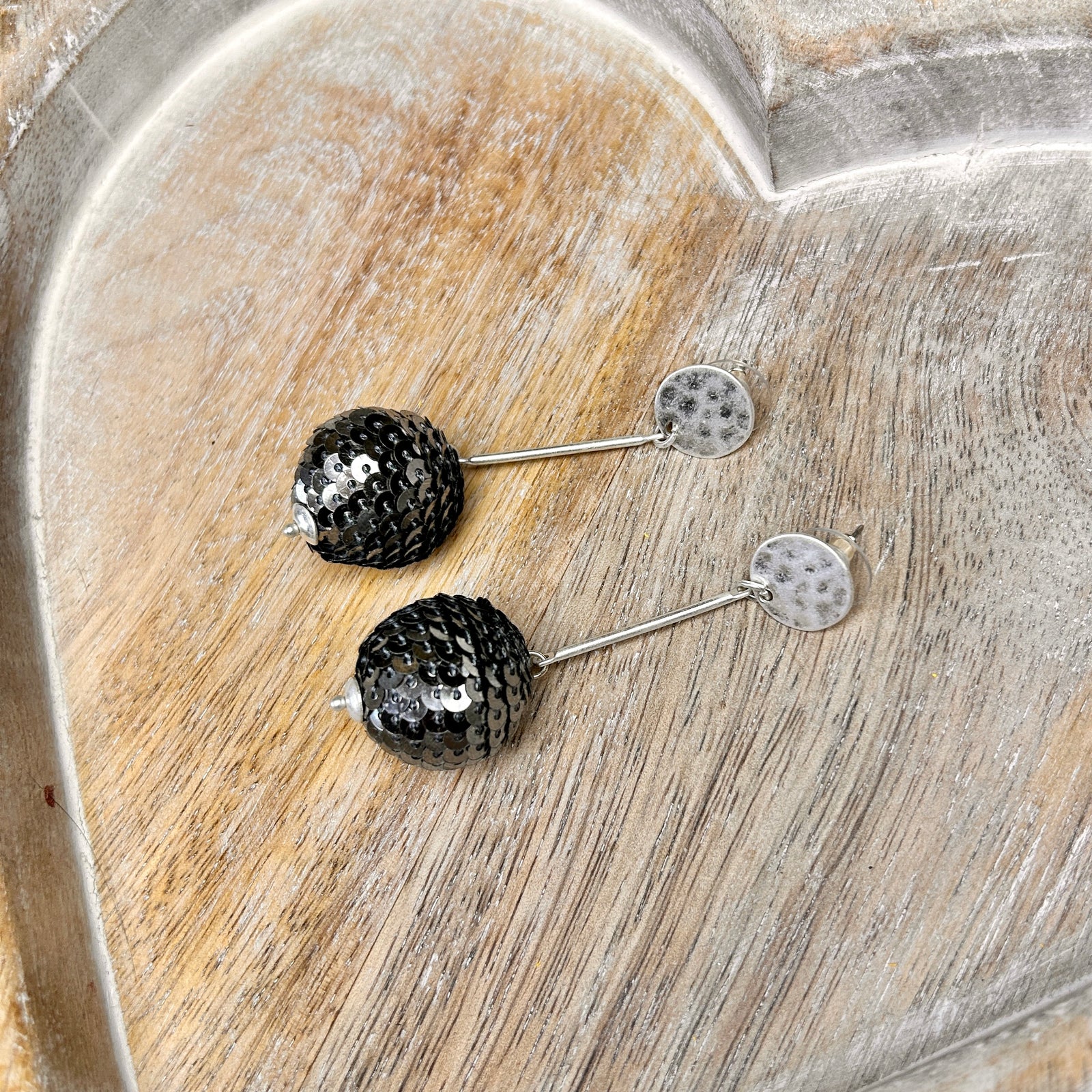 ORLA sequin ball and metal drop earrings