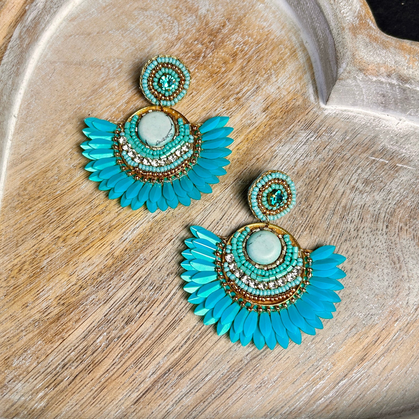 SASKIA fan-shaped statment beaded drop earrings