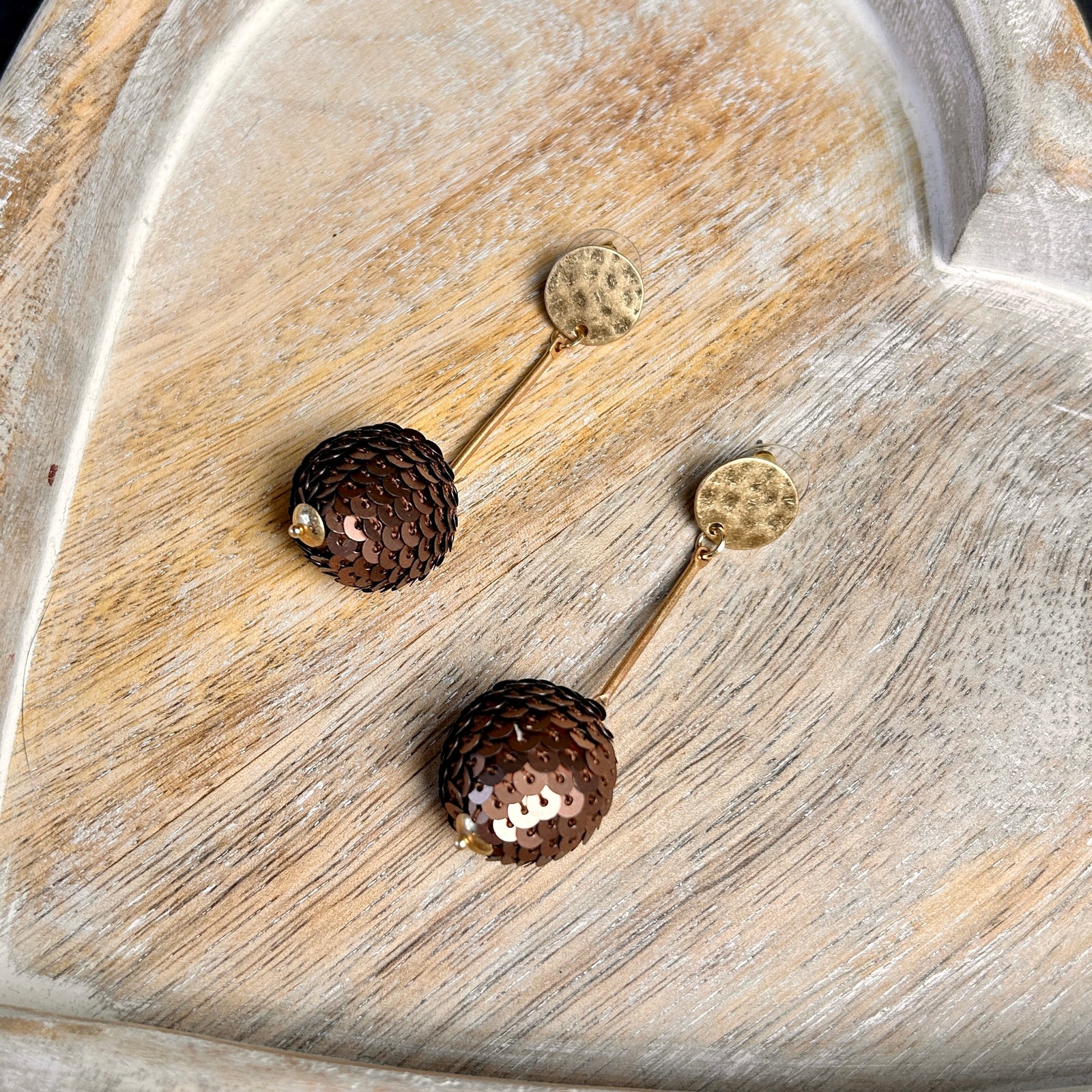 ORLA sequin ball and metal drop earrings