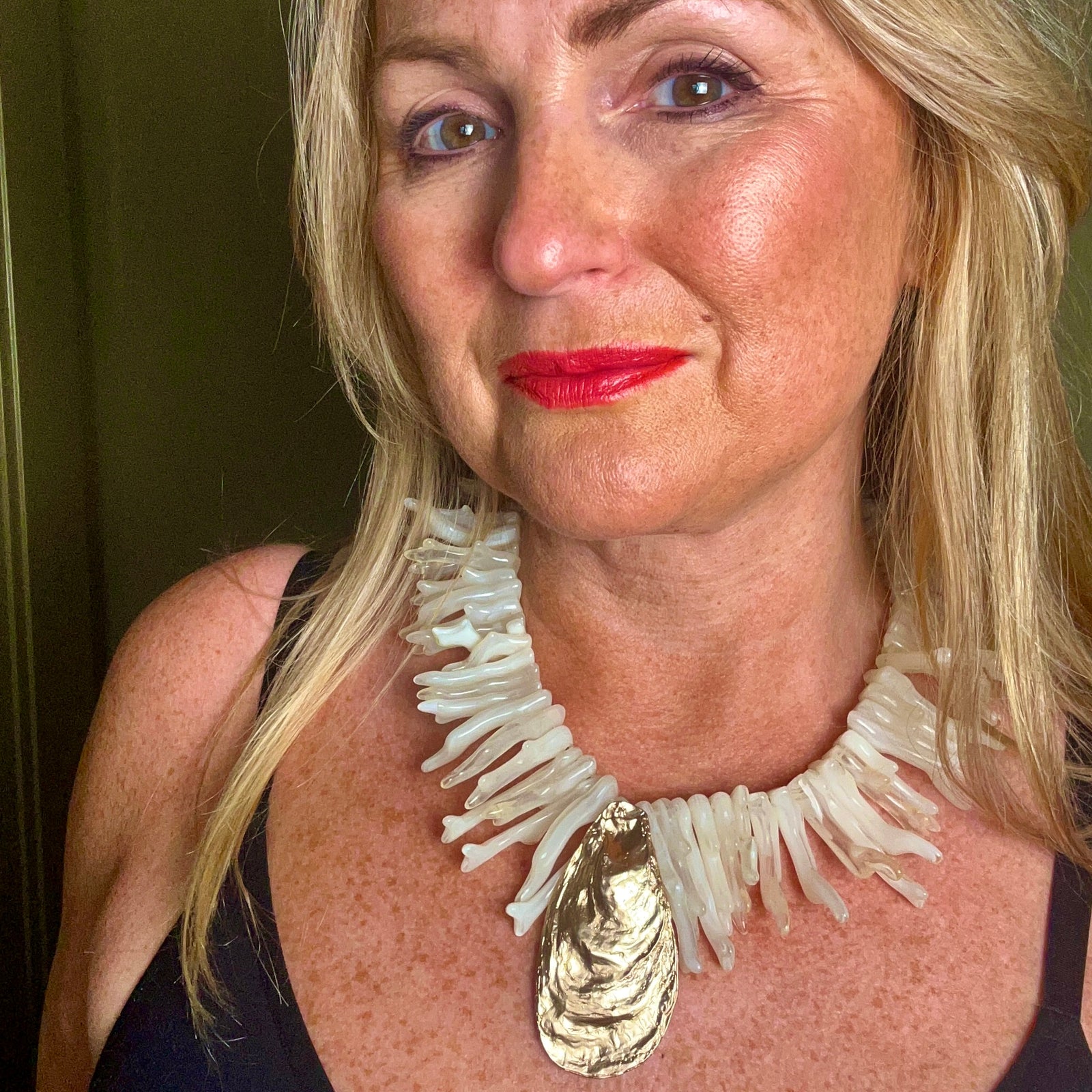 OPAL resin coral and shell statement necklace