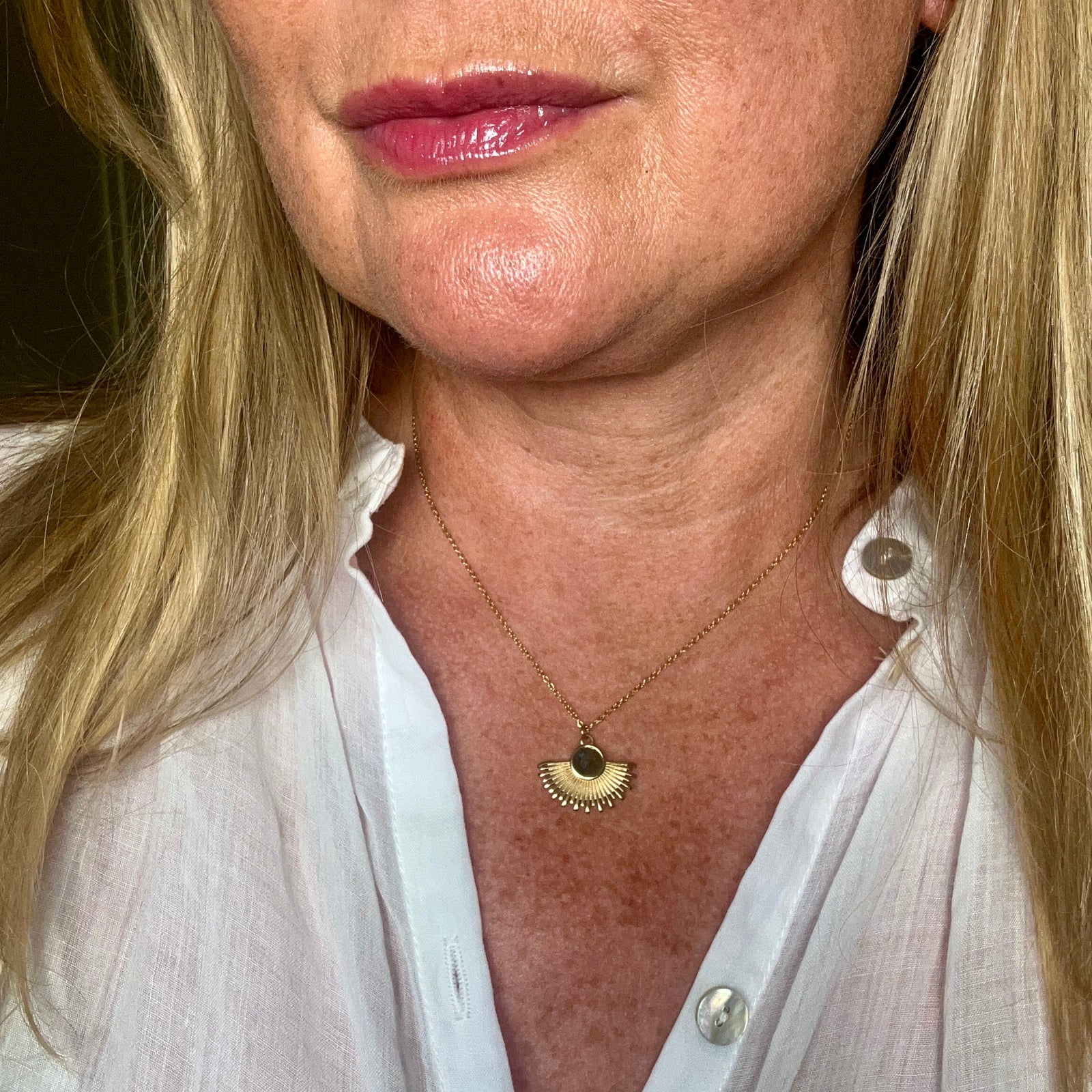 HILDA sun stone short steel necklace